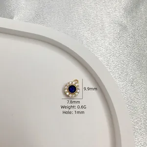 Golden S925 silver round pendant with blue stone and zircon, size 7.8mm x 9.9mm