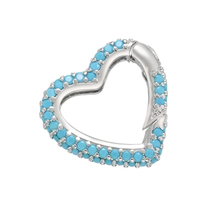 Zilveren hart-connector met pavé turquoise stenen en een handig klikmechanisme
