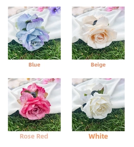 Detailed grid showing blue, creamy yellow, rose red and white floral hair claw clips