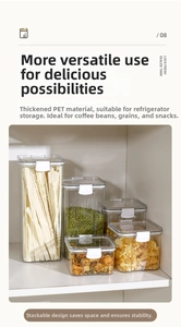 Stackable PET storage jars of various heights for grains and kitchen organization