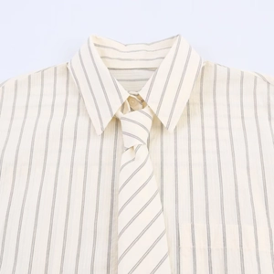 Fashionable oversized beige striped shirt with matching vintage tie for women