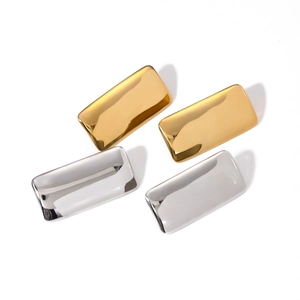 Minimalist rectangular 18k gold and silver stainless steel earrings in mirror finish