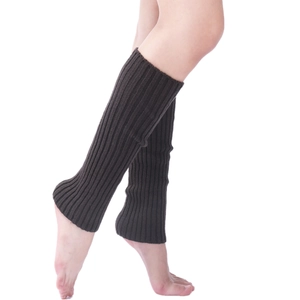 Detailed side view of dark brown chunky knit leg warmers showing ribbed texture details