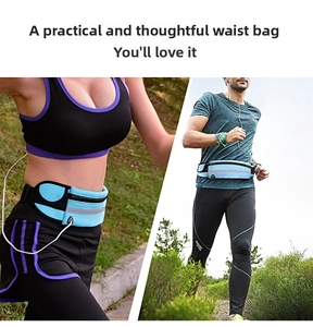 Outdoor sports waist bag with reflective strip shown on runners during a marathon