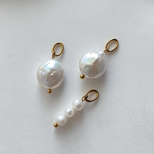 Baroque and round freshwater pearl pendants with gold-plated stainless steel hooks