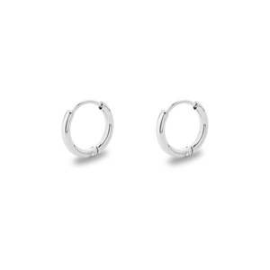 Polished silver stainless steel hoop earrings in a minimalist circular fashion design