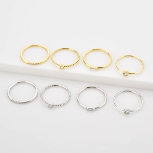 Minimalist S925 sterling silver and gold plated ring set with zircon accents