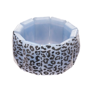 Fashionable light blue acrylic leopard print stretch bracelet with geometric square links
