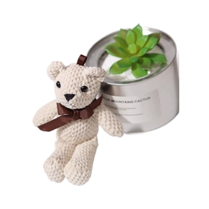 Handcrafted 16cm beige teddy bear plush toy with brown ribbon and pineapple texture