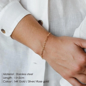 Minimalist 14K gold plated stainless steel chain bracelet for women length 15+3cm