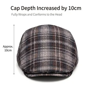 Classic plaid flat cap with 10cm depth design for a warm and comfortable fit in winter
