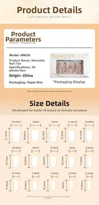 Detailed size chart for French cat-eye press-on nails including dimensions for 30 pieces