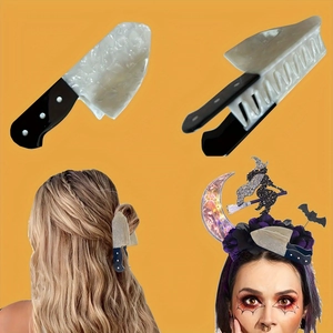 Halloween knife hair claw clip with marble white pattern for creative women's hair styling