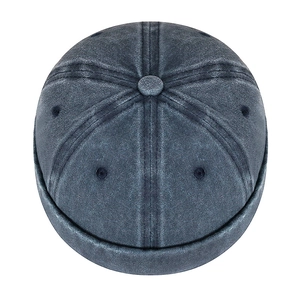 Navy blue washed cotton docker cap with vintage stitching and breathable eyelets
