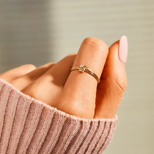 Minimalist S925 sterling silver double-layer knot ring in gold finish for women