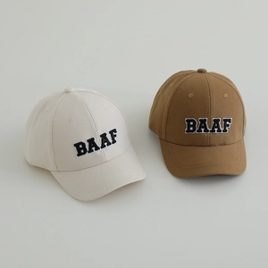 Kids BAAF embroidered cotton baseball caps in beige and brown colors, two-piece set