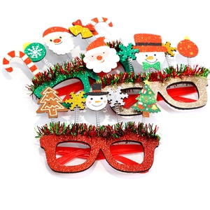 Christmas party glasses set with Santa, snowman, and reindeer glitter frames for kids