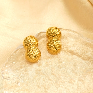 Vintage 18K gold plated stainless steel peanut earrings with hollow textured design
