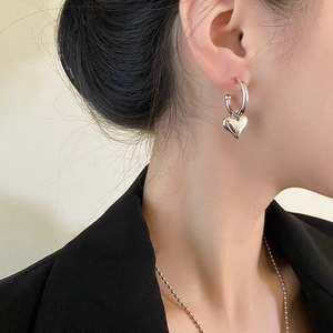 Minimalist Vintage Silver Heart Hoop Earrings For Women Copper Electroplated Geometric Dangle Drop Earrings Jewelry