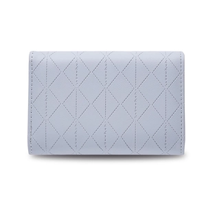 Light blue quilted PU leather long wallet with diamond lattice and fold-over snap closure