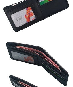 Dettagli dell'interno del portafoglio in pelle con fessure per carte e tasca con zip