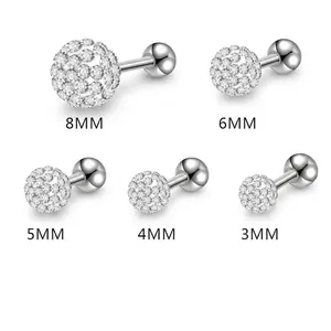 Titanium Steel Ball Cartilage Stud Earrings Rhinestone Pave Body Piercing Jewelry For Women Cute Hypoallergenic Earring Gift