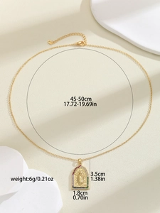 Detailed size parameters of gold Virgin Mary pendant necklace with colorful zircons