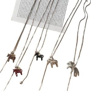 Minimalist stainless steel horse pendant necklaces in various colors with snake chain
