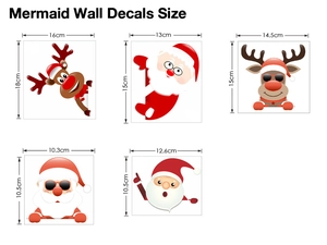 Size specifications for Christmas wall stickers featuring Santa and reindeer designs
