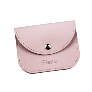 Pink minimalist leather envelope coin purse with a gold snap closure and card holder