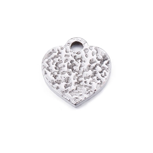 Minimalist heart-shaped stainless steel pendant with textured hammered finish on white background