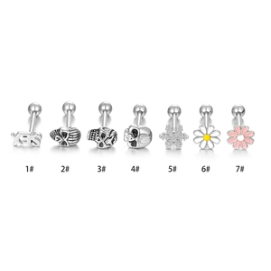 Stainless steel tongue studs set with skull flower and YES letter designs