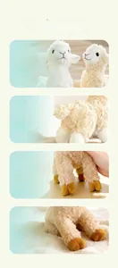 Detailed view of the soft plush texture and cute facial features of the stuffed alpaca toy