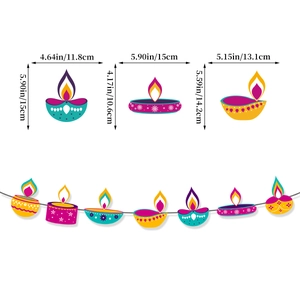 Colorful Diwali Diya paper banner ornaments with size specifications for festive decor