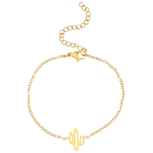 Detailed view of gold chain bracelet featuring a cactus pendant with lobster clasp closure