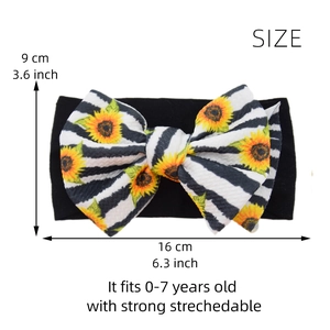 Size chart of nylon baby headband showing 16x9cm dimensions for 0-7 years