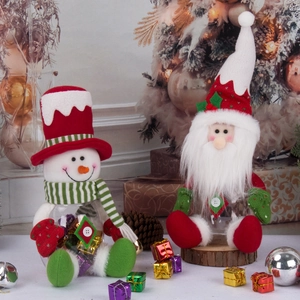 Christmas Candy Jar Santa Claus Snowman Plush Transparent Plastic Gift Storage Box Desktop Holiday Ornament Decoration