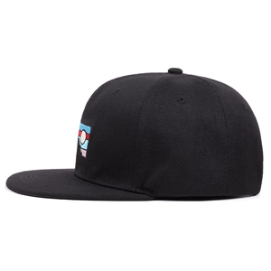 Black cotton twill mountain embroidery flat brim baseball cap with mountain scenery patch