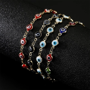 Evil Eye Bracelet Brass Zircon Enamel Gold Plated Bohemian INS Vintage Adjustable Jewelry For Women Girls