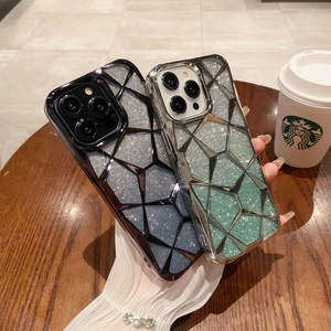 Glittering geometric diamond texture phone cases for iPhone in gradient blue and green