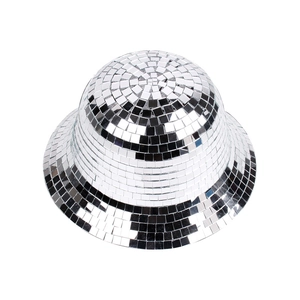 Shiny Disco Bucket Hat with silver mirror tiles for festive party and dance events