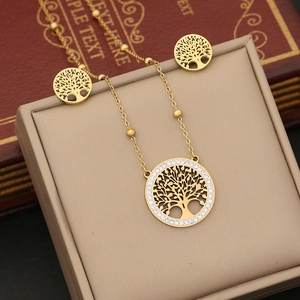 Golden Tree of Life jewelry set with sparkling rhinestones in a premium gift display