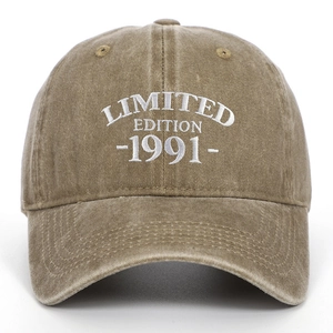 Vintage coffee brown washed cotton baseball cap with 1991 Limited Edition embroidery