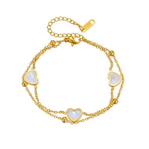 Double Layer Heart Pendant Bracelet Stainless Steel White Mother Of Artificial Pearl Gold Plated Fashion Jewelry For Women