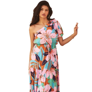 Abito estivo monospalla con stampa floreale rosa per uno stile vacanziero elegante