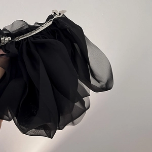 Oversized multi-layer black chiffon bow hair clip with spring fastener for women