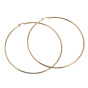 Polished large golden stainless steel hoop earrings for women with needle buckle clasp