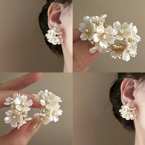 Flower Cluster Stud Earrings With Artificial Pearl Rhinestone And 925 Sterling Silver Earring Post Vintage French Style For Women