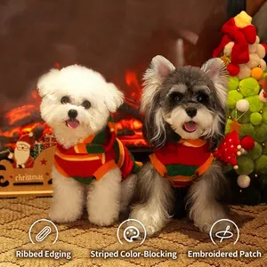 Pet Dog Hoodie Striped Polyester Warm Winter Christmas Clothes For Small Dogs Cats Hooded Soft Casual Sweatshirt