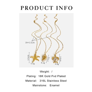 Marine starfish and turtle pendants in 18K gold plated stainless steel with white enamel